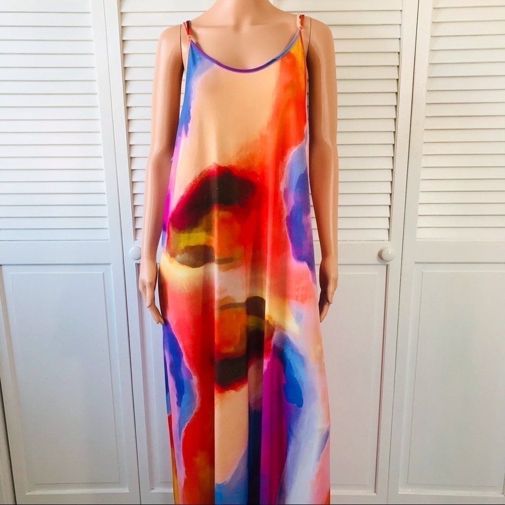 New BEYOND THIS PLANE Multicolor Spotted Tie Dye Maxi Dress Size 2XL